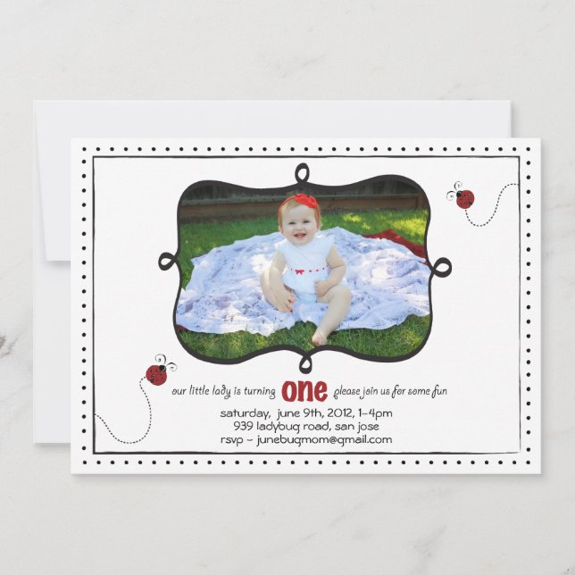 Nyckelpiga Första födelsedagen Inbjudningar (Framsida)