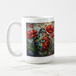 Nyckelpiga glasmålning livfull poppyblomma insekte kaffemugg