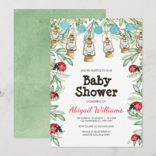 Nyckelpiga i Greenery Garden Baby Shower Inbjudningar