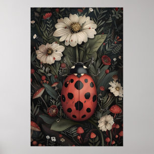 Nyckelpiga I Mörk Blomsterträdgårdstryck, Dyster S Poster