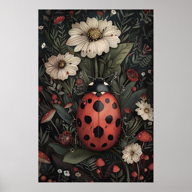 Nyckelpiga I Mörk Blomsterträdgårdstryck, Dyster S Poster (Framsidan)