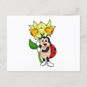 Nyckelpiga med blomma daffodil vykort