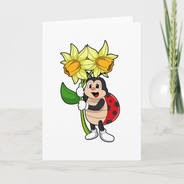 Nyckelpiga med blomma Narciss Kort (Framsida)