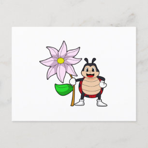 Nyckelpiga med blomma.PNG Vykort