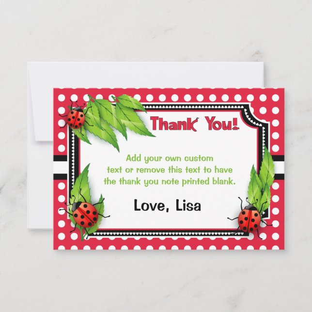 Nyckelpiga med tackkort för polka dots | tack kort (Framsida)