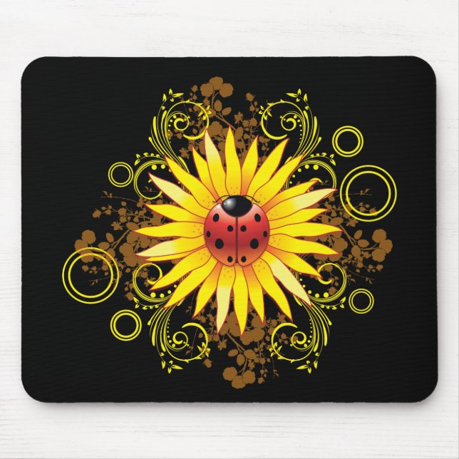 Nyckelpiga och solros Mousepad Musmatta (Framsidan)
