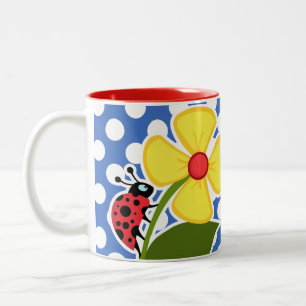Nyckelpiga på Cerulean blåttpolka dots Två-Tonad Mugg