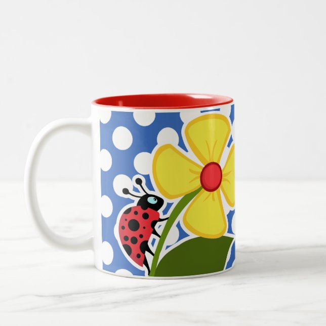 Nyckelpiga på Cerulean blåttpolka dots Två-Tonad Mugg (Vänster)