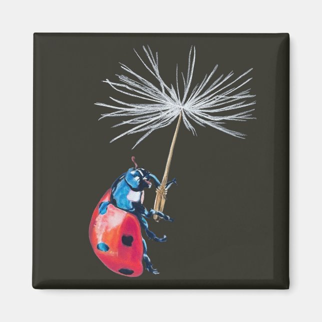 Nyckelpiga på ett dandelionfrö magnet (Framsidan)