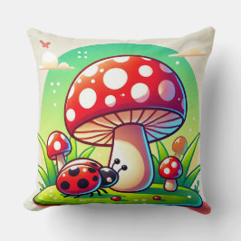 Nyckelpiga på gräs med livfull svamp kudde