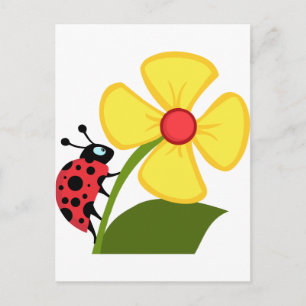 Nyckelpiga på gul blomma vykort