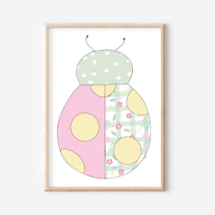 Nyckelpiga Quilt stil konsttryck på vit bakgrund Poster