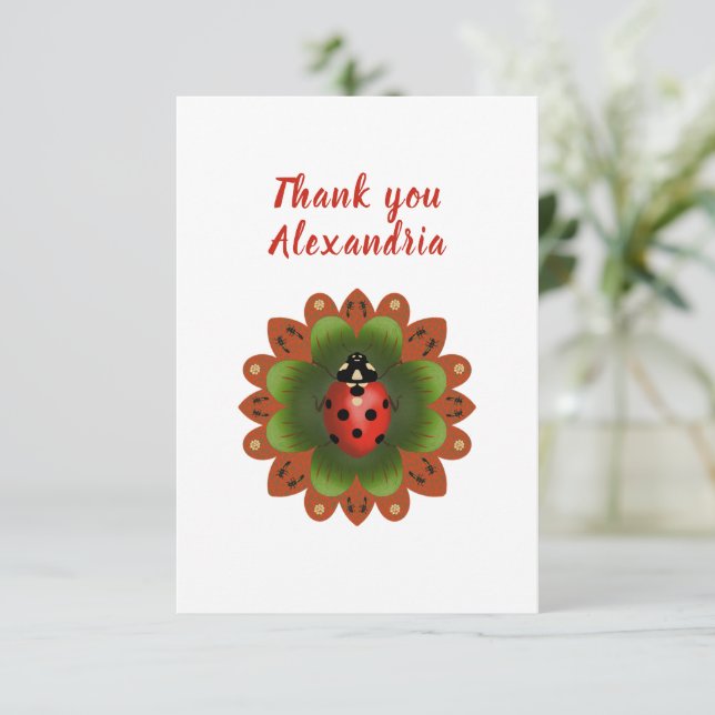 Nyckelpiga Röd Vit och Grön Tack Kort (Stående Fram)