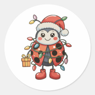 Nyckelpiga Santa Hatt Julbelysning Presentlåda Runt Klistermärke