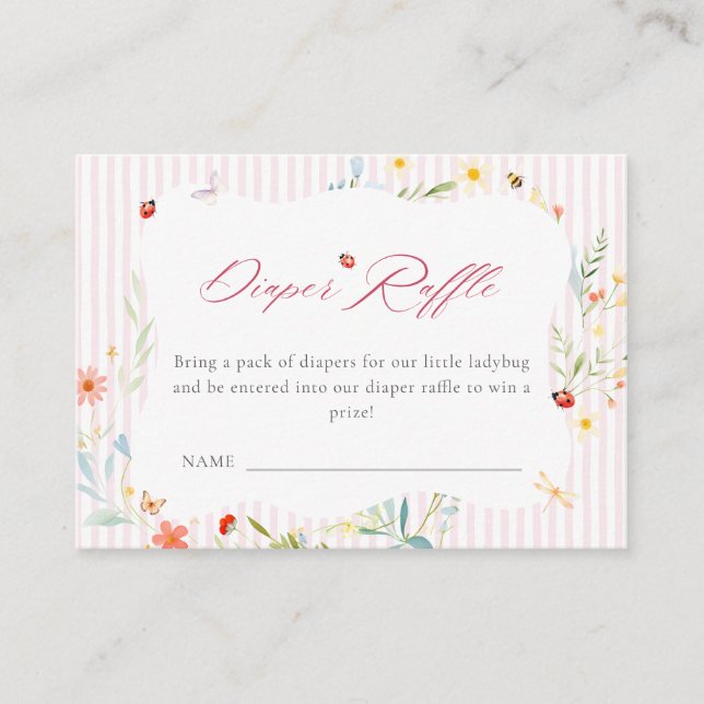 Nyckelpiga Trädgård Blommig Baby Shower Blöja Lott Tilläggskort (Framsida)