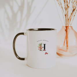 Nyckelpiga Vattenfärg Blommig Monogram Kaffe Mugg