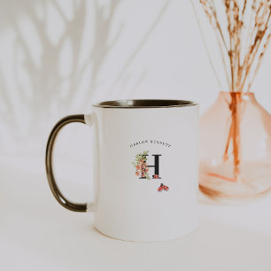 Nyckelpiga Vattenfärg Blommig Monogram Kaffe Mugg