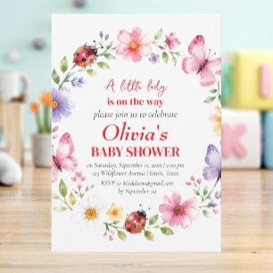 Nyckelpiga Vildblomma Baby Girl Shower Inbjudningar