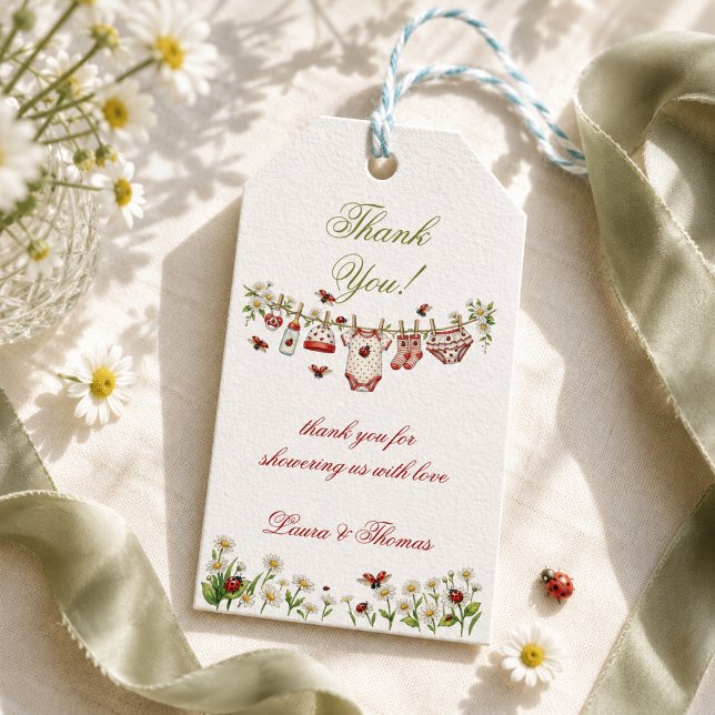 Nyckelpiga Vildblomma Flicka Babyfirande Tacksamhe Presentetikett (Skapare uppladdad)