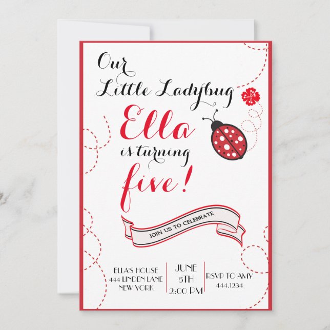 Nyckelpigafödelsedagsfest inbjudan (Framsida)