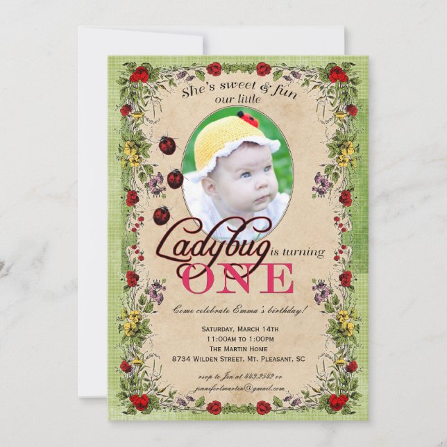 Nyckelpigapartyinbjudan - foto, ett som är årigt inbjudningar (Framsida)