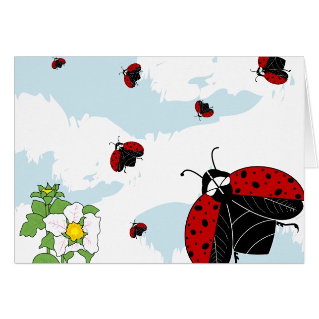 nyckelpigor i flyg hälsningskort (Framsidan Horizontal)