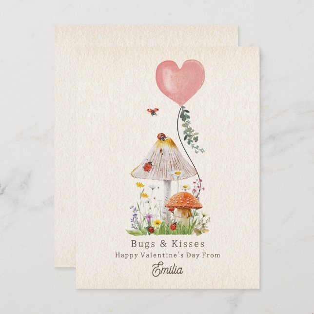 Nyckelpigor & Kisses Classroom Valentine Vykort (Fram/baksida)