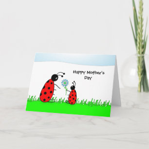 Nyckelpigor och blomma, lyckliga Mother'sDay Kort