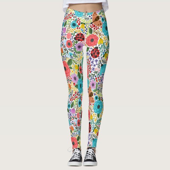 Nyckelpigor och blommor leggings (Framsida)