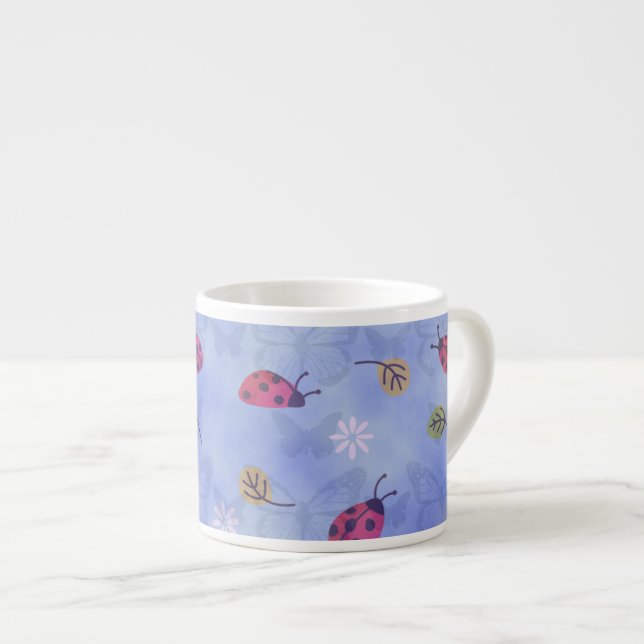 Nyckelpigor och fallande blad Blått mönster Espressomugg (Framsida höger)