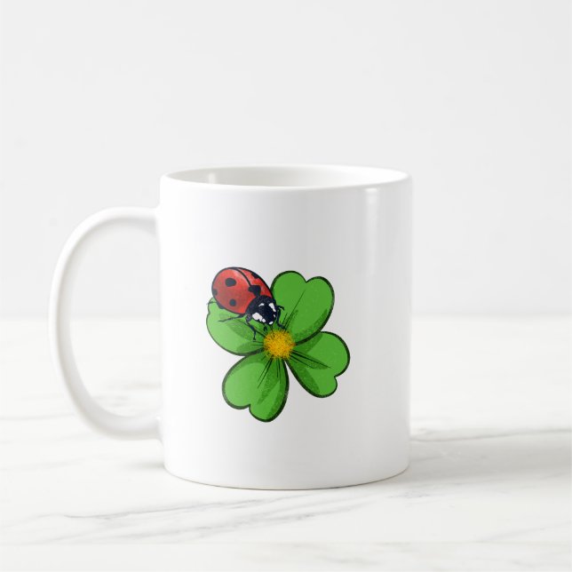 Nyckelpigor och gröna blad Naturillustration Förfl Kaffemugg (Vänster)