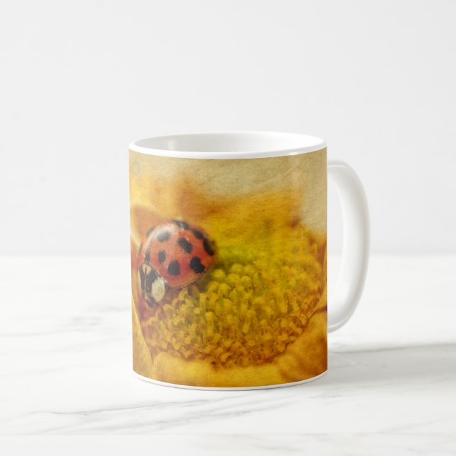 Nyckelpigor på gul blomma kaffemugg (Framsida höger)