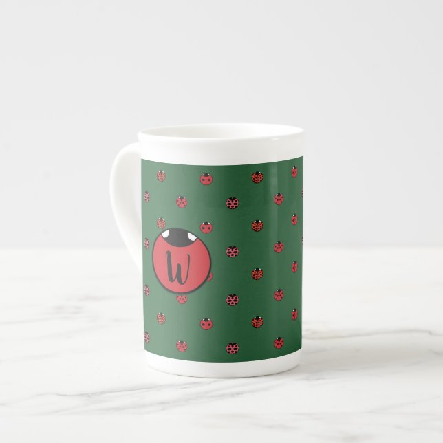 Nyckelpigor prickar specialmugg benporslin mugg (Framsida vänster)
