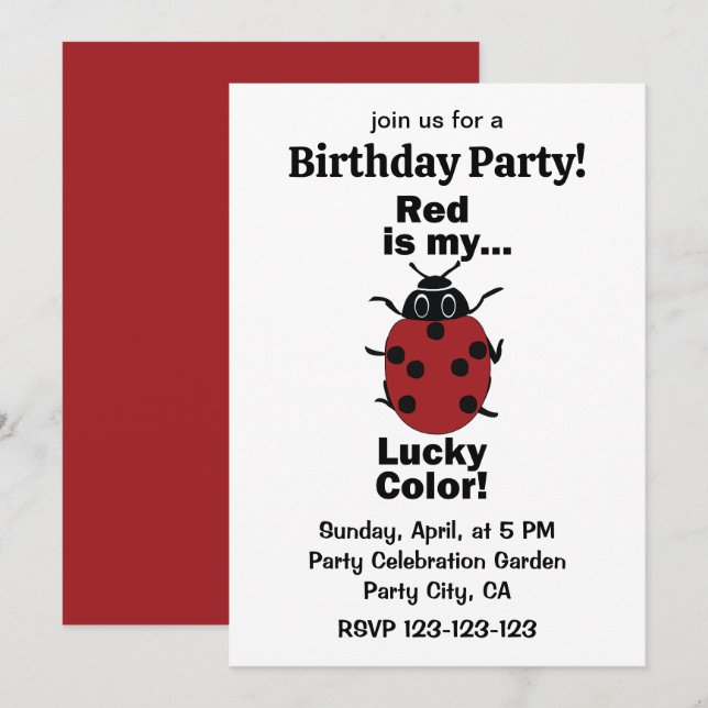 Nyckelpigor Röd Är Min Lyckofärg Rolig Födelsedags Inbjudningar (Fram/baksida)