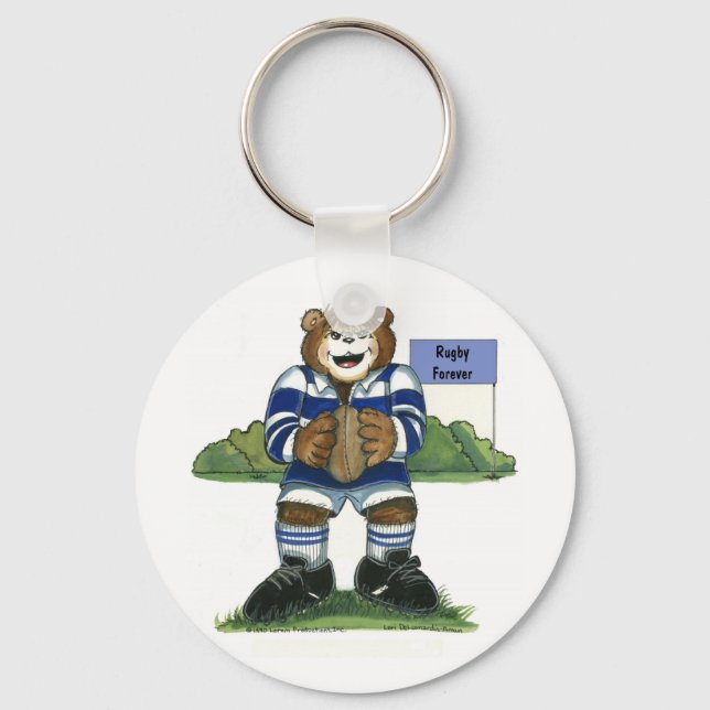 Nyckelring - Björnbjörn i blå rugby (Framsida)