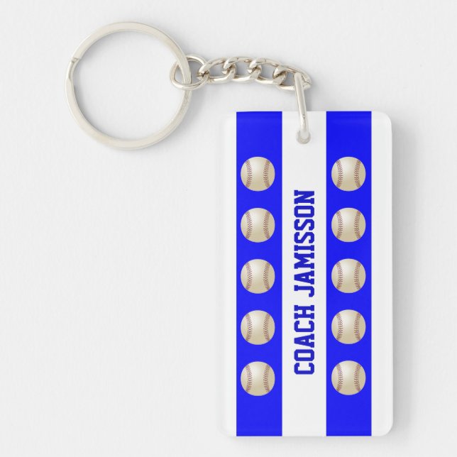 Nyckelring Blue & White, Namn Baseball Coach/Playe (Framsidan)