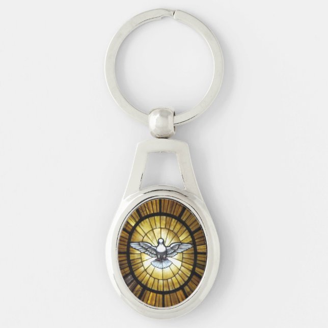 Nyckelring--Duva Ovalt Silverfärgad Nyckelring (Framsidan)