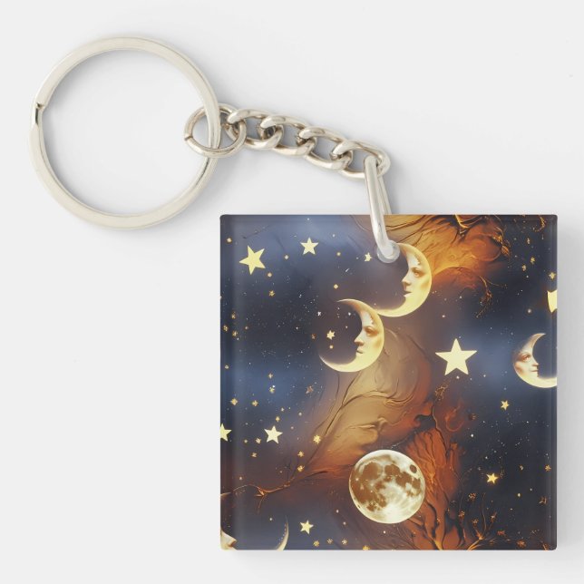 Nyckelring - Eldig Orange Celestial Måne (Framsidan)