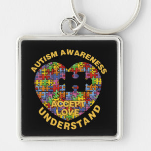 Nyckelring för autism Medvetenhet Pusle Heart Squa
