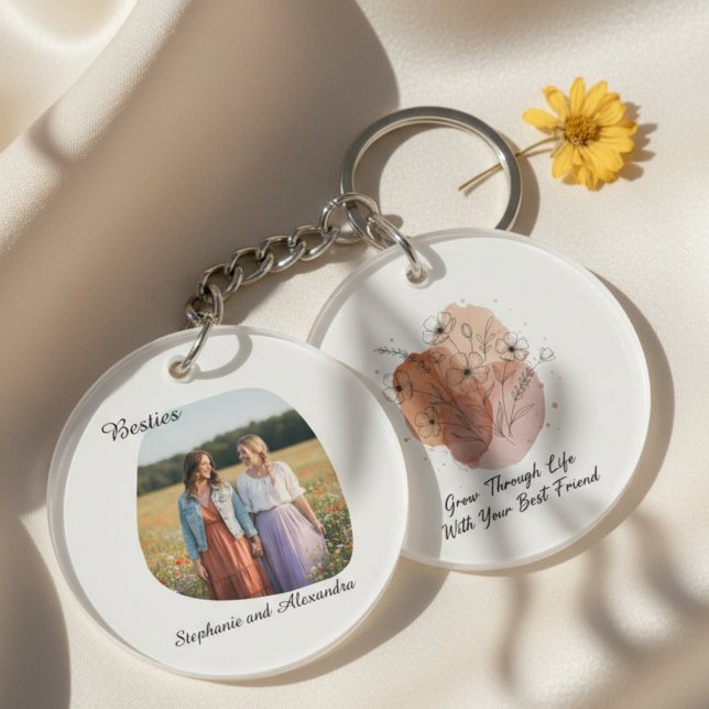 Nyckelring för bästa vän - Abstrakt blomkonst (Best friend personalized photo keychain)
