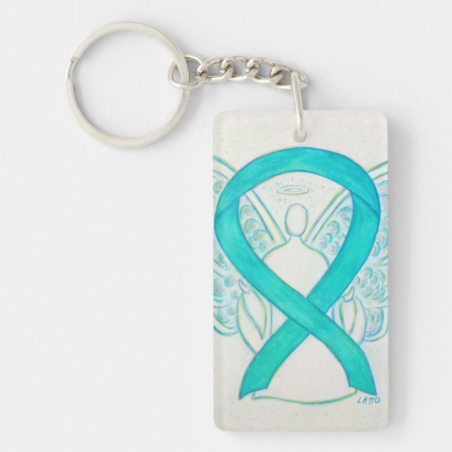 Nyckelring för Light Teal Awareness Ribbon Angel (Framsidan)