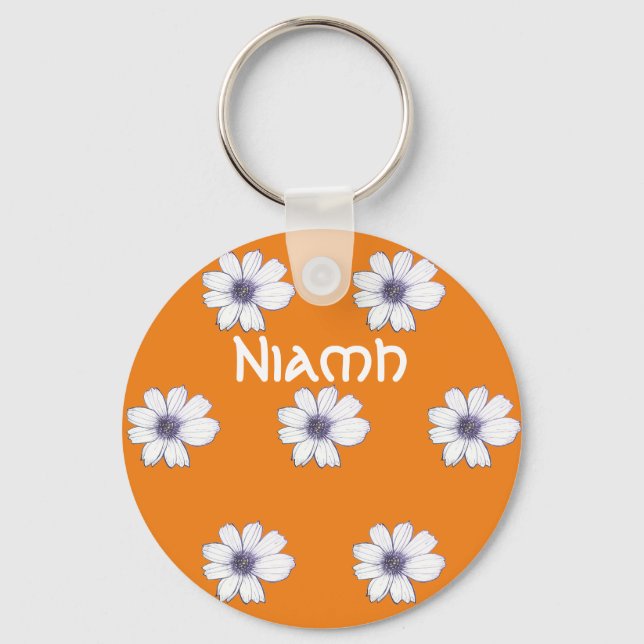 Nyckelring för orangen Anpassat namn, blomma med m (Framsida)