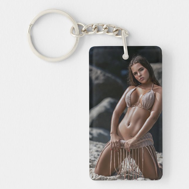 Nyckelring för vackert Beach Babe Sexy Photo (Framsidan)