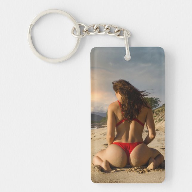 Nyckelring för vackert Beach Babe Sexy Photo (Framsidan)