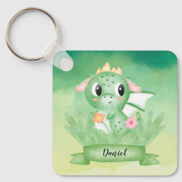 Nyckelring för vattenfärgsknapp för Cute Baby-drak