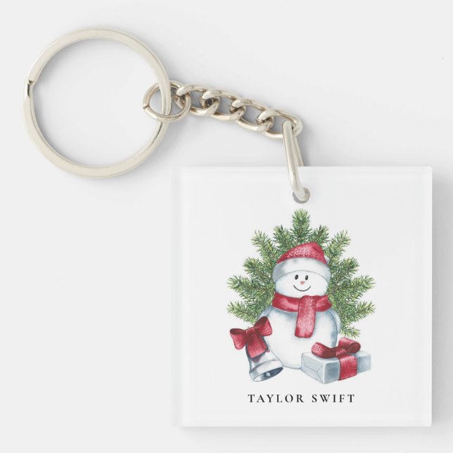 Nyckelring | Fyrkantig jul-snowman (Framsidan)