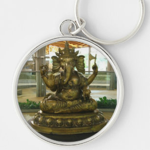 Nyckelring-Ganesha Rund Silverfärgad Nyckelring