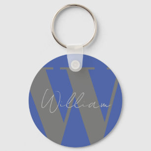 nyckelring-gåva Monogram namn blue grått snyggt Nyckelring