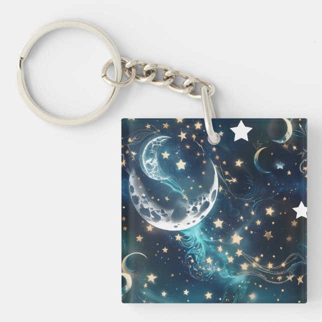 Nyckelring - Icy Blue Celestial Moon  (Framsidan)