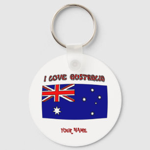 Nyckelring Jag älskar Australien Flagga Ditt Namn